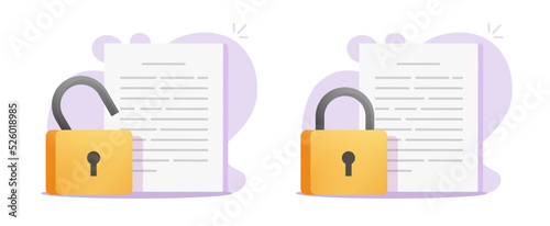 Document locked icon via padlock secure vector as access permission closed or open graphic illustrated, security file forbidden, safety personal information, secret privacy confidential data 3d image