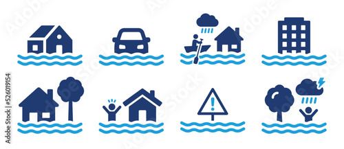 Fotografie, Tablou Flooding icon set. Inundation symbol vector illustration.