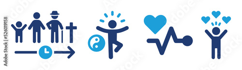 Life icon set. Containing child, adult, death, growing, love, happiness icon. Vector illustration.