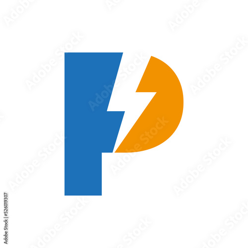 Letter P Electric Logo Concept With Power Icon, Volt Thunder Symbol Vector Template