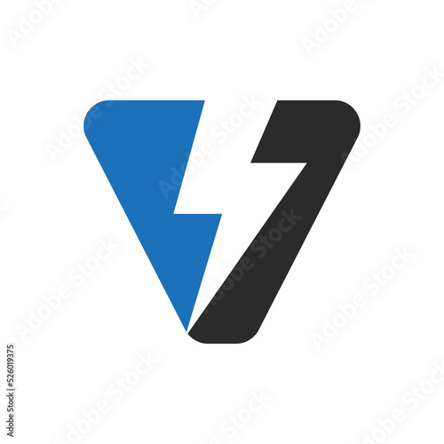 Letter V Electric Logo Concept With Power Icon, Volt Thunder Symbol Vector Template