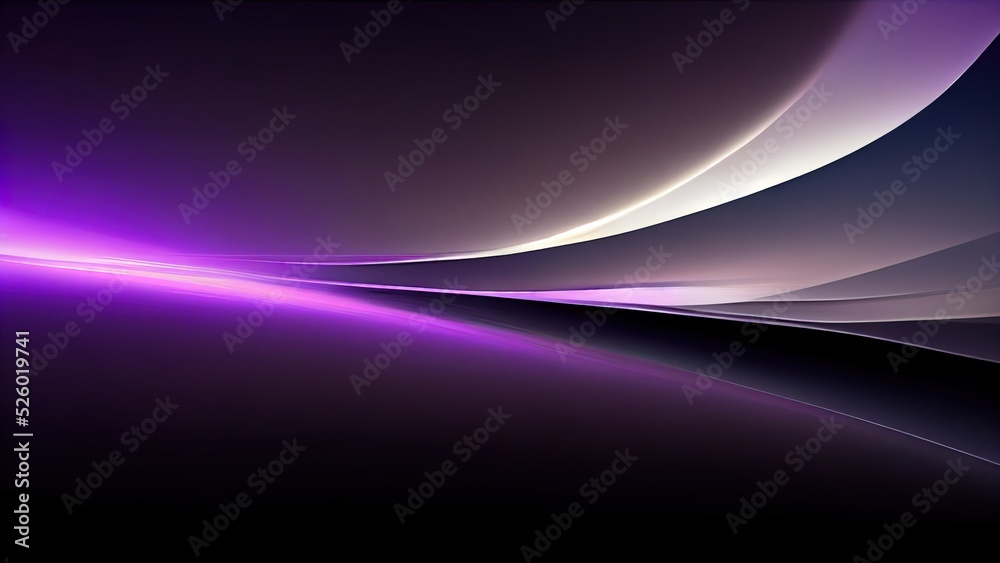 Purple light in space. Abstract beam of shining purple light on black