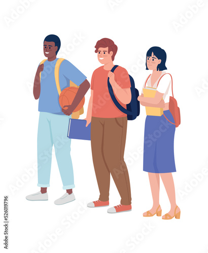 Positive students group semi flat color vector characters. Editable figures. Full body people on white. Education simple cartoon style illustration for web graphic design and animation