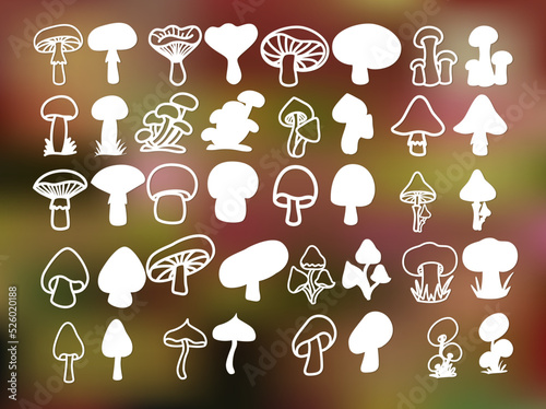 Vector set of mushrooms for laser cutting. Silhouettes of autumn mushrooms for design, cutting from paper, on plotters.