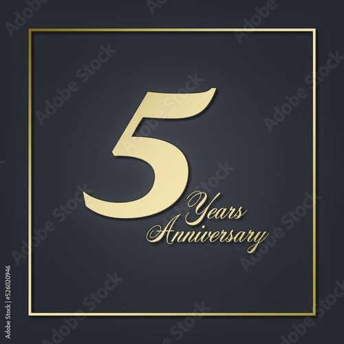 5 five Years anniversary design golden black. icon logo