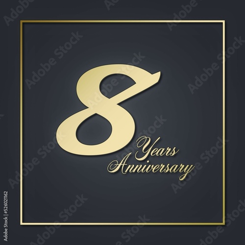 8 eight Years anniversary design golden black. logo wedding
