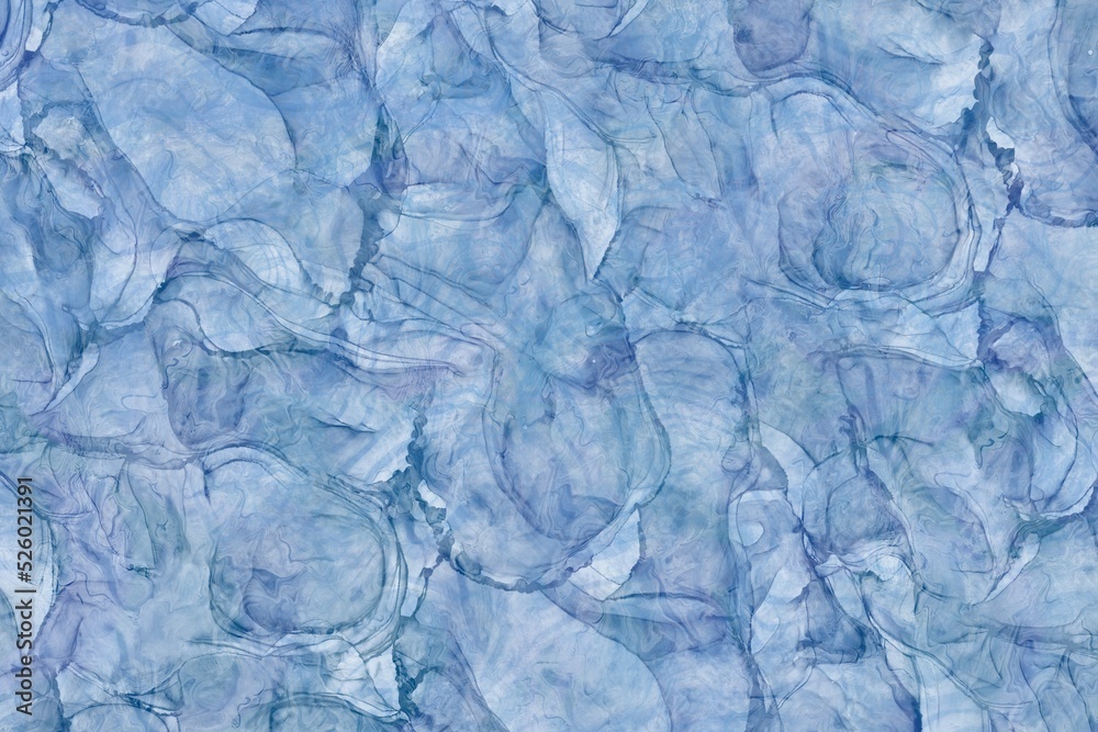 Obraz premium 大理石風イラスト背景）青 紙風テクスチャ アルコールインクアート 繊細 マーブル 上品