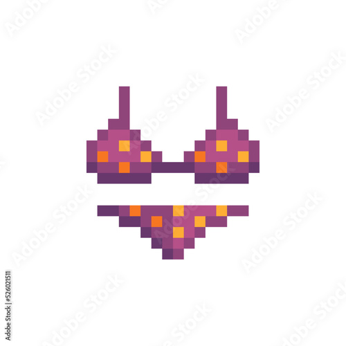 Bikini icon. Pixel art flat style. Stylish hairstyle. 8-bit. Isolated vector illustration. Game assets.