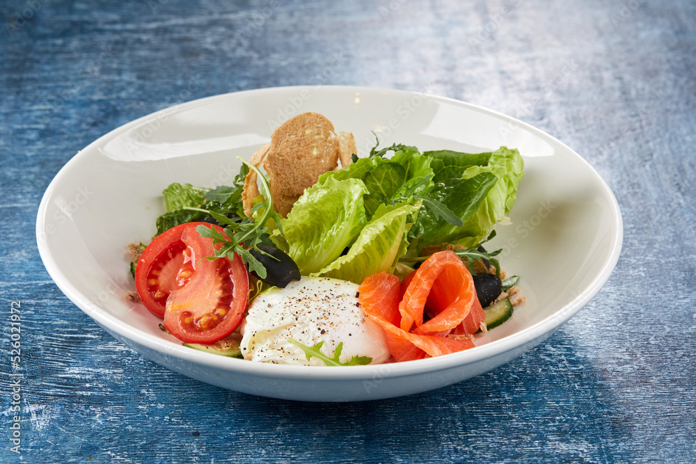 salad with mozzarella and salmon