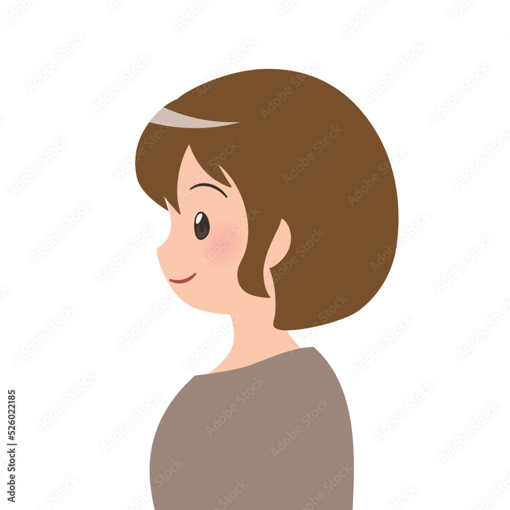 横顔 茶髪の女性 バストアップイラスト