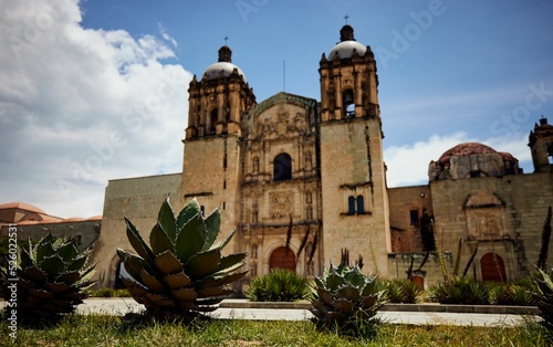 Church and Convent of Santo Domingo de Guzman and agave plants in Oaxaca, Mexico photo