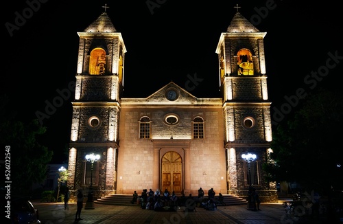 Cathedral of La Paz at night in Baja California Sur, Mexico