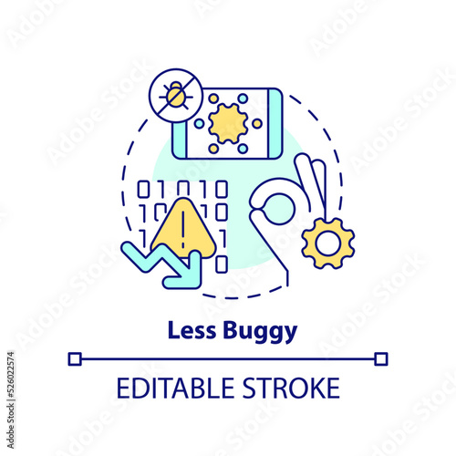 Less buggy concept icon. Simple website code. Advantage of mobile first design abstract idea thin line illustration. Isolated outline drawing. Editable stroke. Arial, Myriad Pro-Bold fonts used