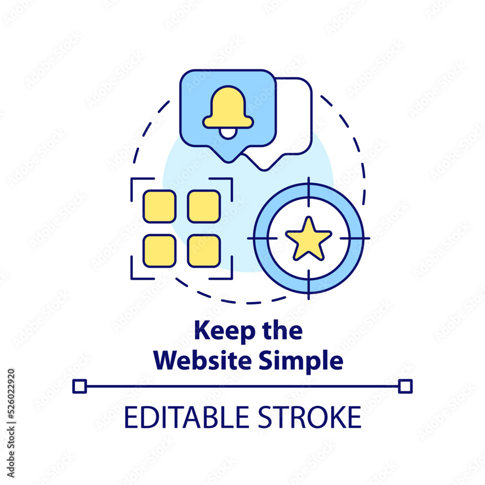Keep website simple concept icon. Minimal design. Mobile first key element abstract idea thin line illustration. Isolated outline drawing. Editable stroke. Arial, Myriad Pro-Bold fonts used Keep website simple concept icon. Minimal design. Mobile first key element abstract idea thin line illustration. Isolated outline drawing. Editable stroke. Arial, Myriad Pro-Bold fonts used