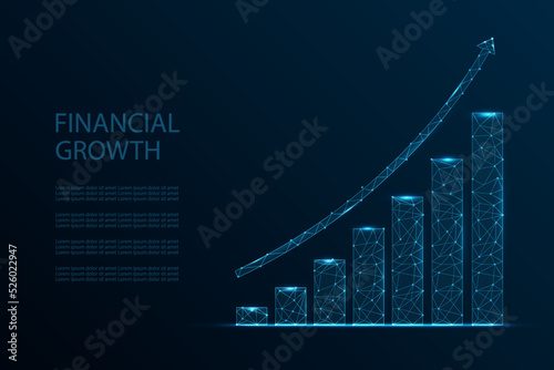 Abstract growth chart in dark blue. Business, financial, analytics concept. Digital vector