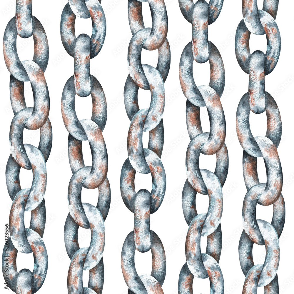 Fototapeta premium Chain seamless pattern. Watercolor illustration. Isolated on a white background.