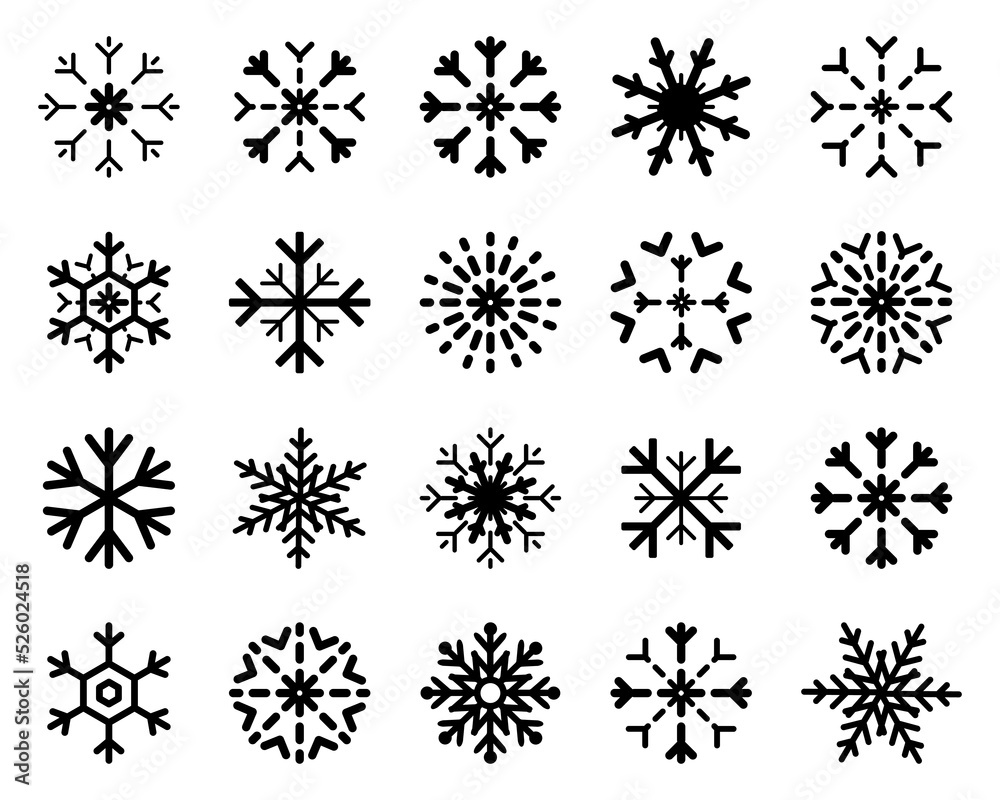 Snowflakes collection. Black Snowflake vector icons in different shapes. Snow icon. Winter. Christmas symbol. Vector illustration Snowflakes collection. Black Snowflake vector icons in different shapes. Snow icon. Winter. Christmas symbol. Vector illustration