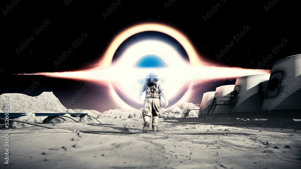 Astronaut in a space suit walking on the moon's surface towards the ...