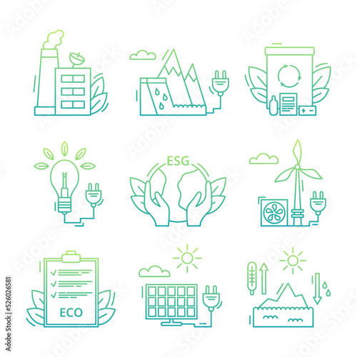 Set icons environmental, ESG concept. Gradient. Vector illustration isolated on a white background.
