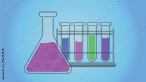 Colorful chemical flasks isolated on a blue background