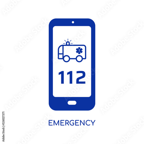 Emergency icon. 112 ambulance help phone sign. Flat vector illustration