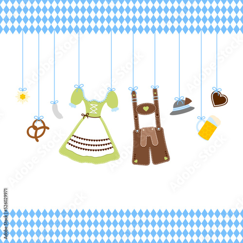 Gerade Hängende Oktoberfest Symbole Hut Grün Braun Rautenmuster Bordüre