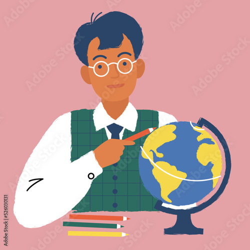 schoolboy with a globe