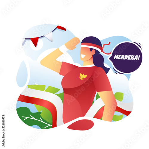 Young girls rise hand celebrate Indonesian independence day vector stock