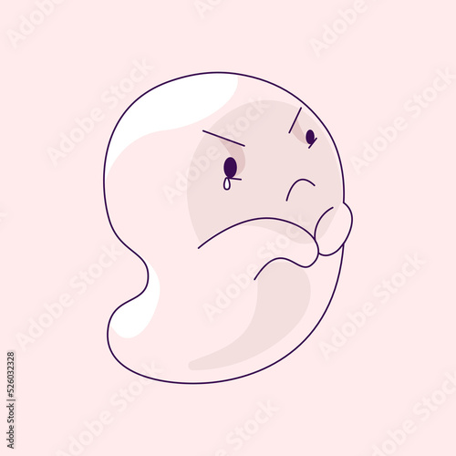 Hand-drawn abstract funny cute comic book ghost. Image of an offended spirit with tears in his eyes