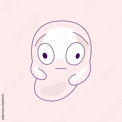 Hand-drawn abstract funny cute comic book ghost. Image of a dumbfounded spirit