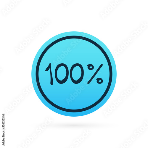 100 percent chart. Vector percentage infographic element. Blue circle isolated icon. Sign for download, growth, progress, business, finance, design