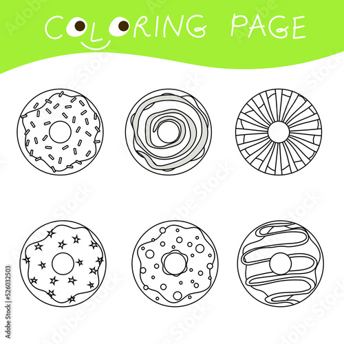 Color the set of donuts. Coloring pages for preschool kids.