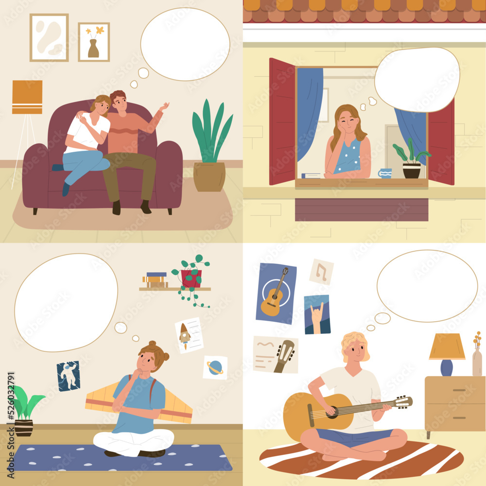 Four Dreams Dreaming People Flat Icon Set