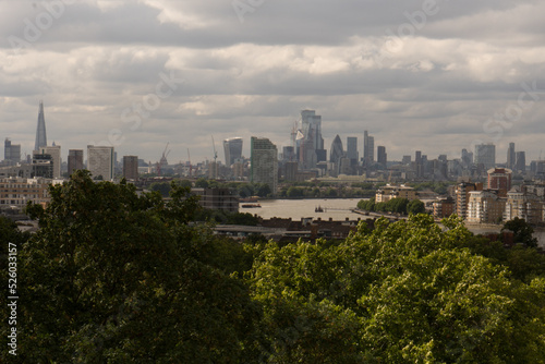 City London Thames skyscrapers skyline forest foreground