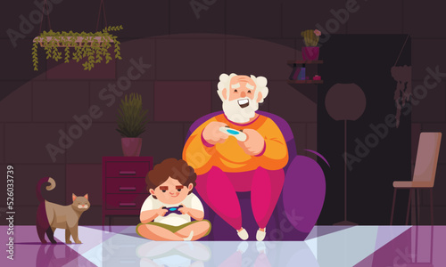 Grandfather Playing Video Games © Macrovector