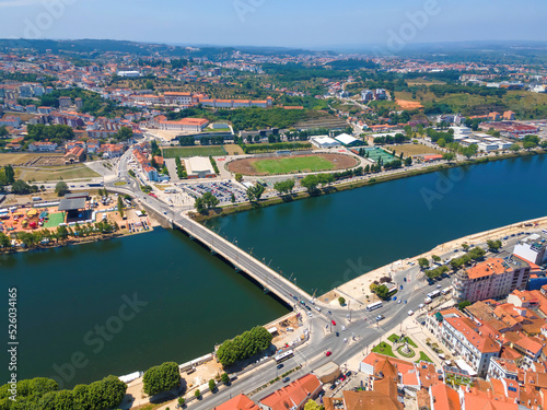 An aerial view of Santa Clara Bridge over Mondego River in Coimbra photo