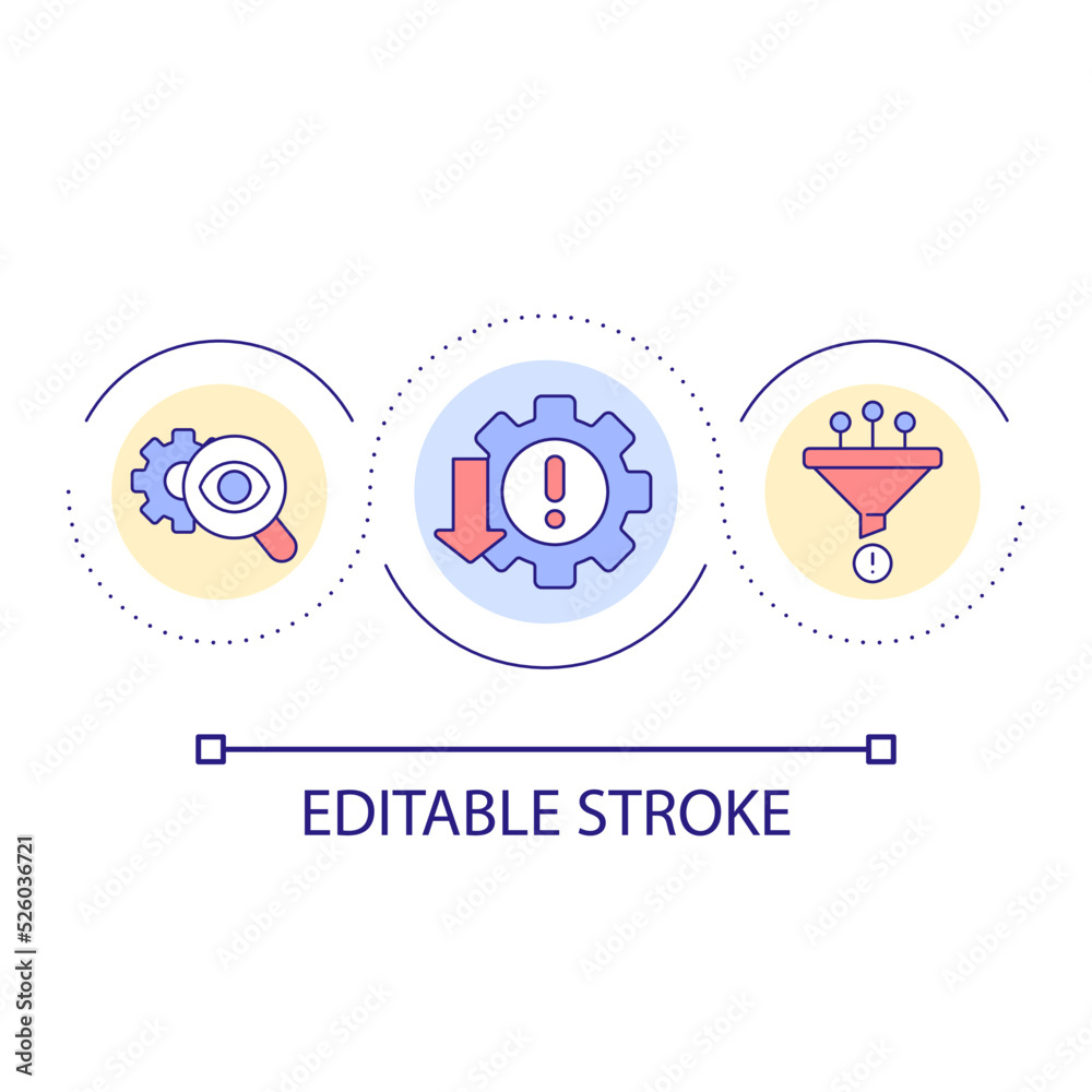 Risk reduction loop concept icon. Analyse information and prevent. Crisis management abstract idea thin line illustration. Isolated outline drawing. Editable stroke. Arial font used Risk reduction loop concept icon. Analyse information and prevent. Crisis management abstract idea thin line illustration. Isolated outline drawing. Editable stroke. Arial font used