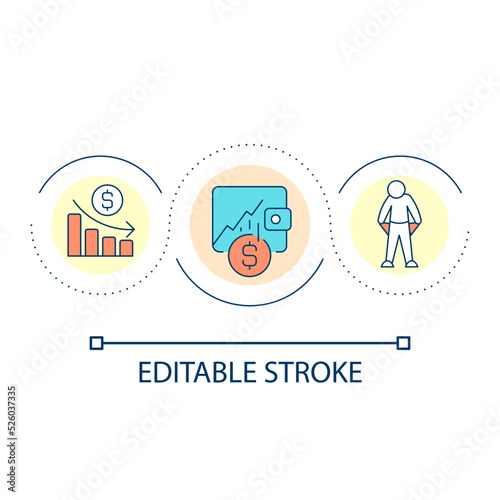 Bankruptcy loop concept icon. Unable to pay debts. Business crisis. Financial problems abstract idea thin line illustration. Isolated outline drawing. Editable stroke. Arial font used