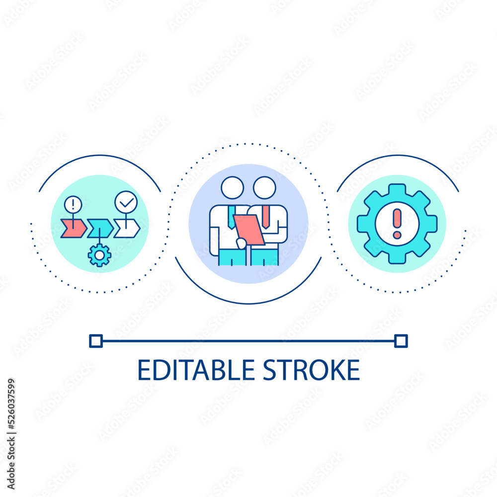 Coworkers loop concept icon. Team members cooperation. Operation steps. Business process management abstract idea thin line illustration. Isolated outline drawing. Editable stroke. Arial font used