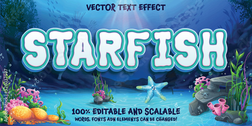 Starfish blue sea background text effect. Editable text effect