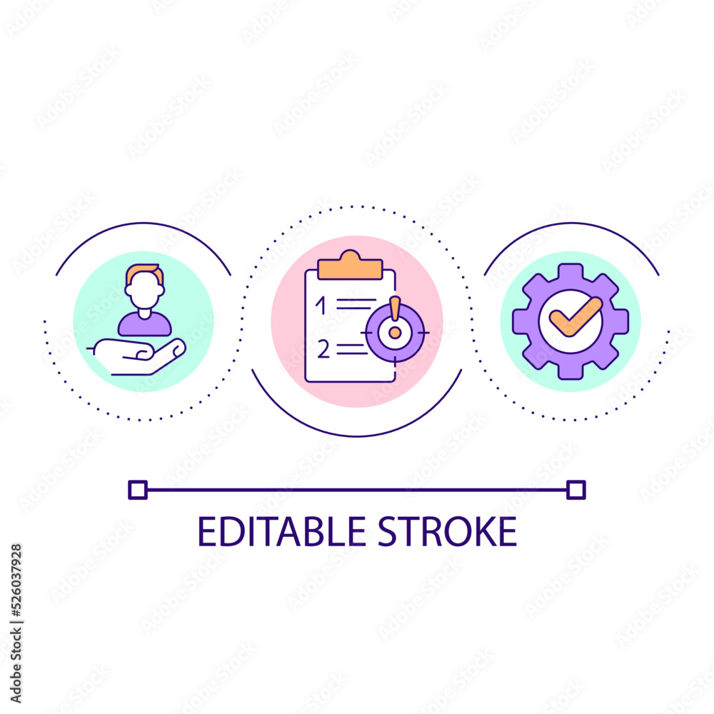 Job requirement loop concept icon. Recruitment process. Human resources. Hiring talents abstract idea thin line illustration. Isolated outline drawing. Editable stroke. Arial font used Job requirement loop concept icon. Recruitment process. Human resources. Hiring talents abstract idea thin line illustration. Isolated outline drawing. Editable stroke. Arial font used