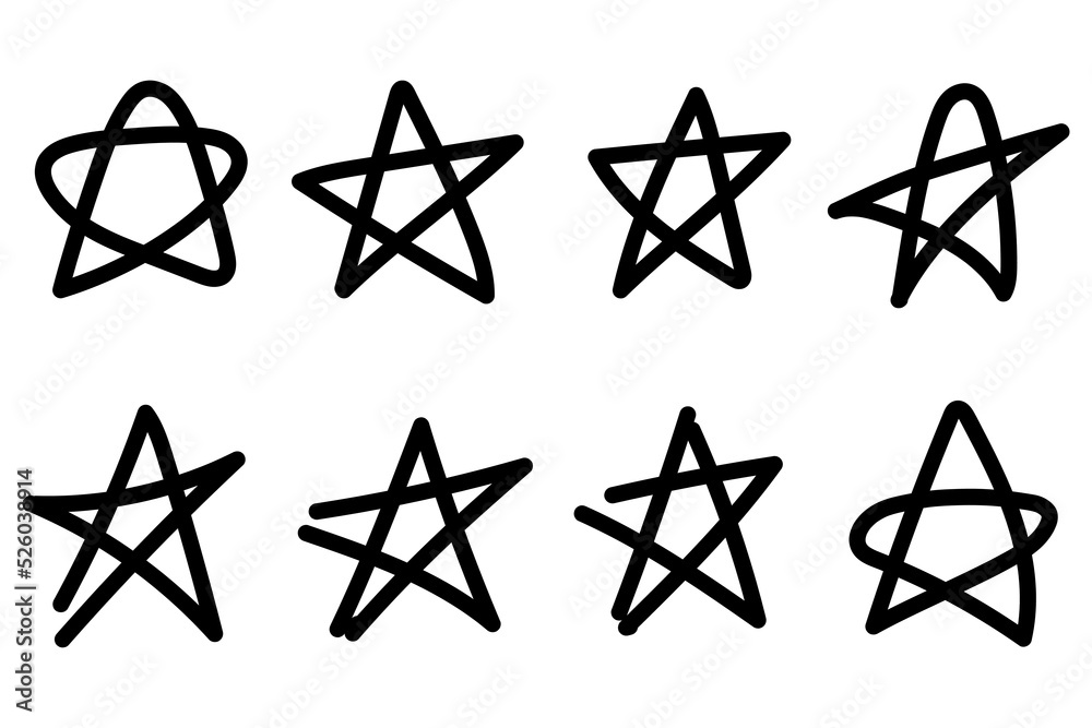 A set of flat simple black hand drawn stars. Good for any project. A set of flat simple black hand drawn stars. Good for any project.