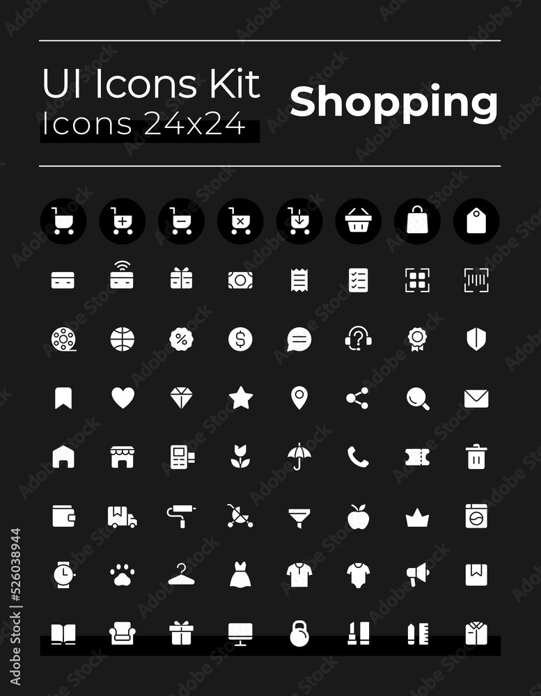 E commerce white glyph ui icons set for dark mode. Shopping. Silhouette ...
