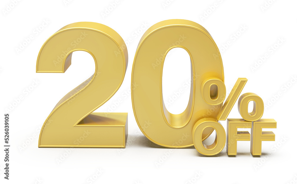 Sale 20 percent off number gold 3d Sale 20 percent off number gold 3d