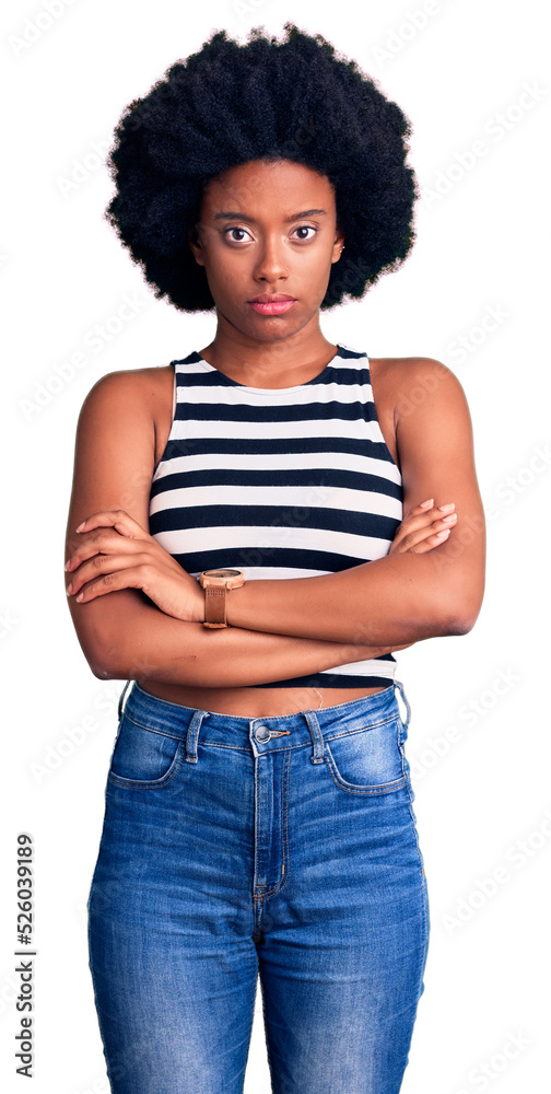 Young african american woman wearing casual clothes skeptic and nervous, disapproving expression on face with crossed arms. negative person.