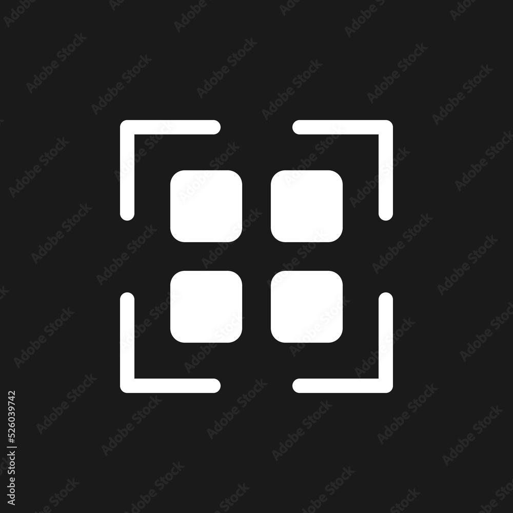 Scanning qr code dark mode glyph ui icon. Get info from e-store. User ...