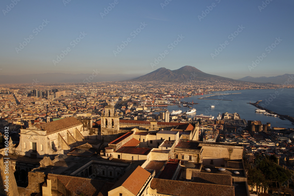 View of the Gulf of Naples and Mount Vesuvius in the distance, Naples, Italy