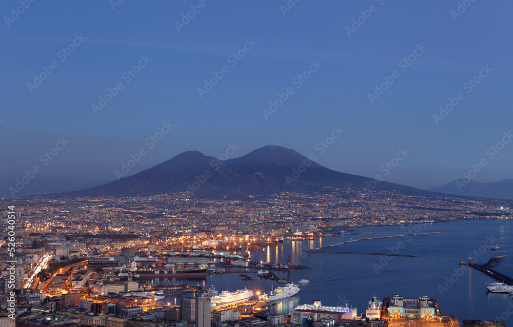 Obraz premium View of the Gulf of Naples and Mount Vesuvius in the distance, Naples, Italy