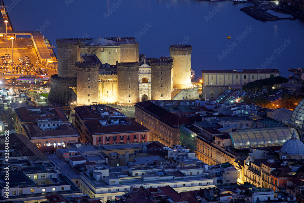 Elevated view of Maschio Angioino castle, Naples, Italy