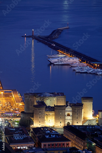 Elevated view of Maschio Angioino castle, Naples, Italy